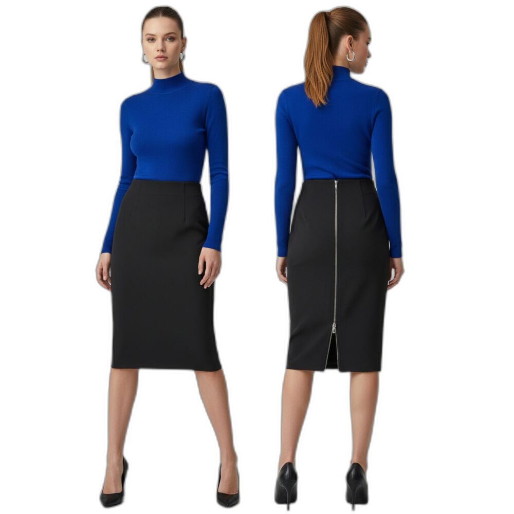 Zara Woman Full Length Back Zipper Pencil Skirt Slit High Waisted Med
